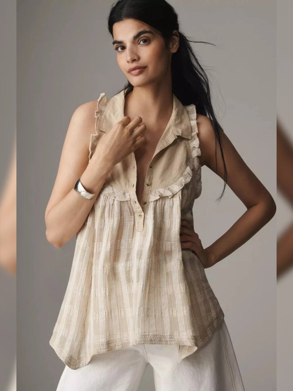 Anthropologie Pilcro Sleeveless Seaside Collared Swing Blouse Top S Women 46570